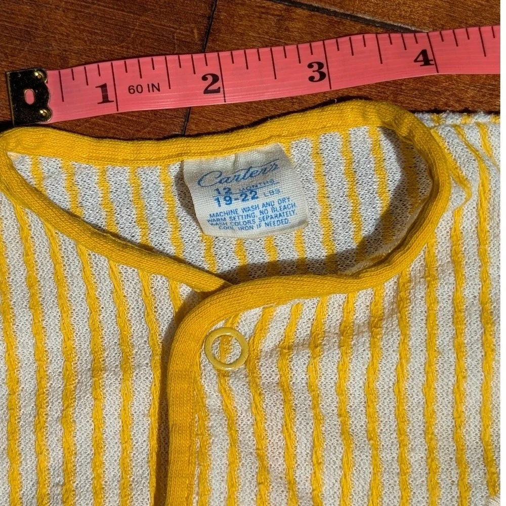 VTG Carter's Yellow White Stripe Baby Romper One Piece Terry Cloth 12M‎